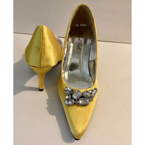 NIB Lunnah Bella Yellow Satin heels with Rhinestone Clip Size 7 - Picture 2 of 7
